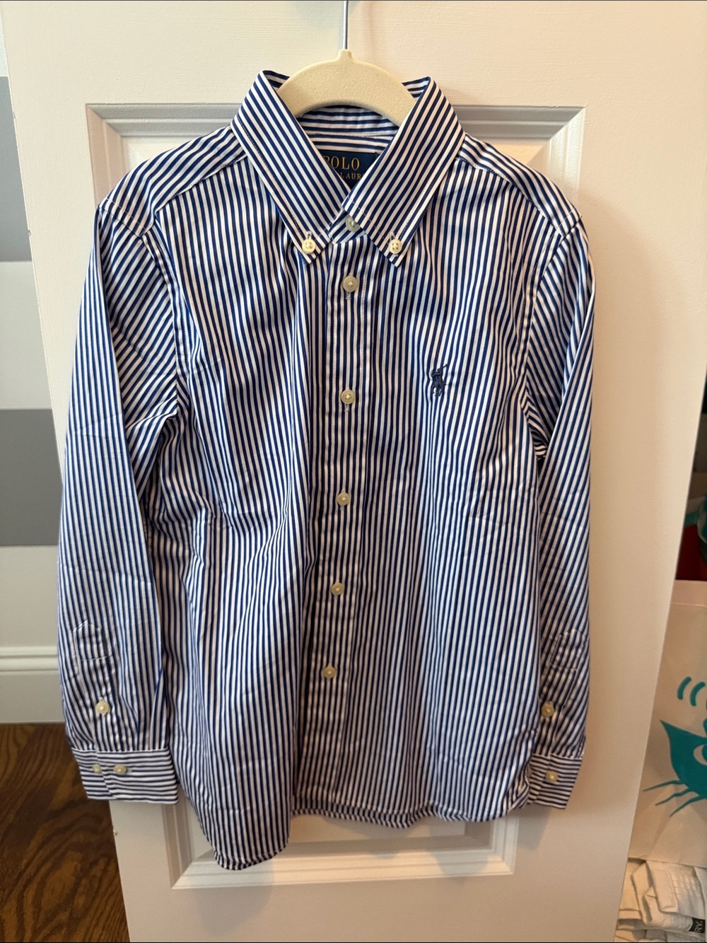 Ralph Lauren Navy & White Striped Button-Down Shirt